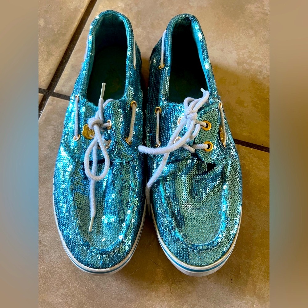Apple Bottoms Vintage Blue Sequin Boat Shoes Casual Style‎ Women Size 8.5 Y2K